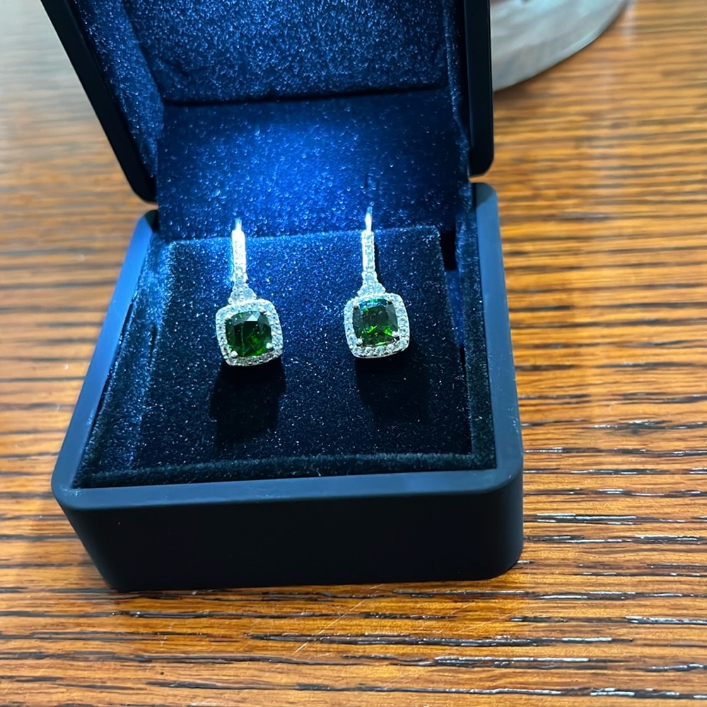 Chrome Diopside white topaz earrings